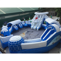 Parc aquatique gonflable commercial avec toboggan et piscine, conception au sol personnalisée pour enfants et adultes, diamètre 10m, capacité 500-1000kg