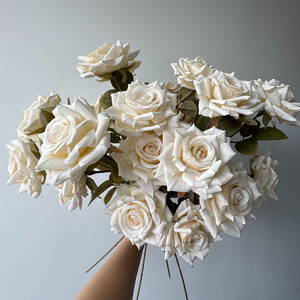 Dalian Chermy Haute Qualité 3 Têtes Rose Fleur <span class=keywords><strong>De</strong></span> Soie <span class=keywords><strong>Ivoire</strong></span> Blanc Rose <span class=keywords><strong>Bouquet</strong></span> Pour Mariage - Product Image 2