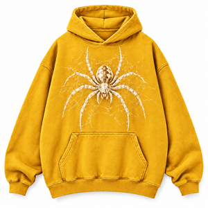 Sudadera con Capucha Amarilla para Hombre, Estilo Casual, con Bolsillo Frontal, Estampado de Araña, 100% Algodón, Corte Holgado, Invierno, Ecológica - Product Image 1