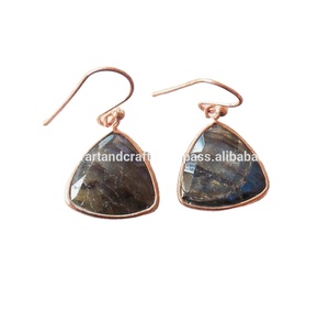 Boucles d'oreilles en Labradorite naturelle faite à la main et pierres précieuses multiples plaquées or rose avec CZ pour la fête de mariage ou le cadeau - Product Image 3