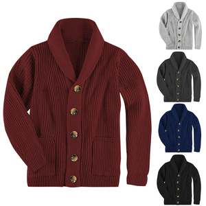 Hot Selling Autumn/Winter Single Breasted Knitted Cardigan Long Sleeved Lapel Men's Sweater Jacket Polyester/Cotton Breathable - Product Image 5