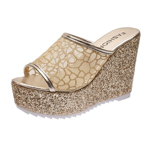 Sandales de commerce extérieur pour femmes, nouvelle mode, à talon compensé ultra-haut, bout ouvert, en maille, à bride unique, à enfiler - Product Image 1