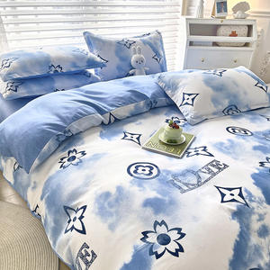 Стильные постельное белье из мытого хлопка с принтом, 4 шт., наволочка, плоская кровать, односпальная и двухместная Студенческая общежития - Product Image 1