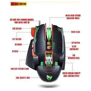 Souris de jeu légère T-Wolf V9, filaire, programmable, avec éclairage respirant, USB - Product Image 3