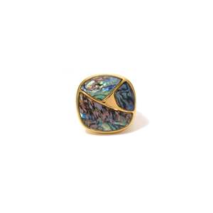 Fashion Ring 316L Stainless Steel PVD Gold Plating <b>Abalone</b> Inlay Sustainable Design - Product Image 1