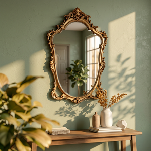 Contemporary Brass Framed Irregular <b>Wall</b> <b>Mirror</b> <b>Set</b> Decorative Gold Circular Design for Living Room Bedroom Home Interior - Product Image 1