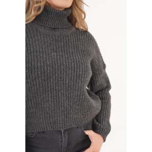 Wholesale Anthracite Merino Wool Turtleneck <b>Sweater</b> Ladies <b>Vintage</b> Casual Twinset Winter Print Thin Front Inspired Thessaloniki - Product Image 3