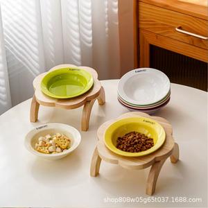 ขาตั้งชามไม้สำหรับสัตว์เลี้ยง B Happy Pet ชามอาหารสัตว์เลี้ยงแบบยกสูง วัสดุไม้เนื้อแข็ง รูปทรงโค้งมน สำหรับแมว - Product Image 2