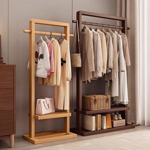 High-end walnut-colored household <b>clothes</b> <b>rack</b>, floor-standing, indoor movable multi-layer <b>clothes</b> <b>rack</b>, simple and thickened - Product Image 2