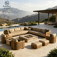 Meubles de jardin de luxe au design moderne, en teck, résistants à l'eau, avec foyer extérieur, ensembles de canapés de jardin de luxe pour patio