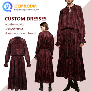 2026 QY OEM 定制印花花卉派对波西米亚长裙优雅女式晚礼服女士女孩休闲女式连衣裙 - Product Image 1