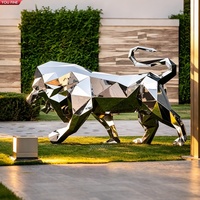 Sculpture de lion géométrique moderne en acier inoxydable YOUFINE, personnalisée pour l'extérieur, les campus d'entreprise et l'art public