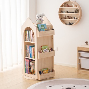 رف كتب خشبي دوار ، خزانة كتب قابلة للنقل ، رف كتب للأطفال ، رف تخزين صور أرضي للأطفال من الخشب الصلب - Product Image 3