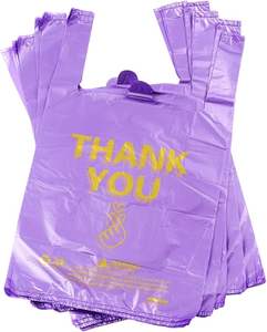 Sacs d'épicerie en plastique recyclables blancs à poignée robuste avec design de t-shirt «merci» personnalisable pour une utilisation au supermarché - Product Image 6