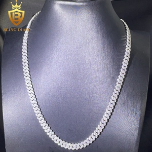 Nhà Máy Trực Tiếp 925 Sterling <span class=keywords><strong>Silver</strong></span> Bạc Moissanite Kim Cương Vòng Cổ Với 8Mm Gra Ice out Cubans Liên Kết Chuỗi Và Rapper Vòng Cổ - Product Image 2