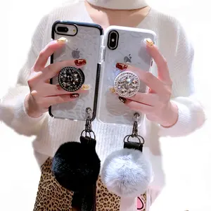 Mode Vague Motif 3D Diamant Housse Souple Avec Boule De Cheveux Pour iPhone 6 7 8 Plus Xr X Xs Max 11 12 13 14 15 Cas