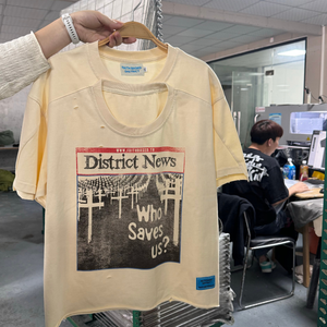 Fabricantes de ropa al por mayor cuello doble Casual Boxy Drop Shoulder Blank Plain Curling desgastado recortado Boxy Fit camiseta - Product Image 1