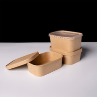 Boîte alimentaire en papier kraft 25Factory avec couvercle, rectangulaire, jetable, pour plats à emporter, conteneur OEM, logo personnalisé, vente en gros, boîte écologique