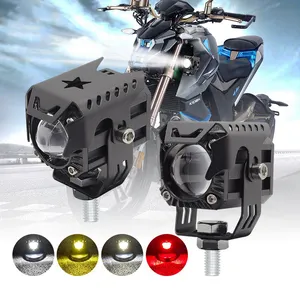 LED motosiklet Lens beyaz/sarı projektör far spot Moto SUV kamyon ATV Moto scooter için sis sürüş işık