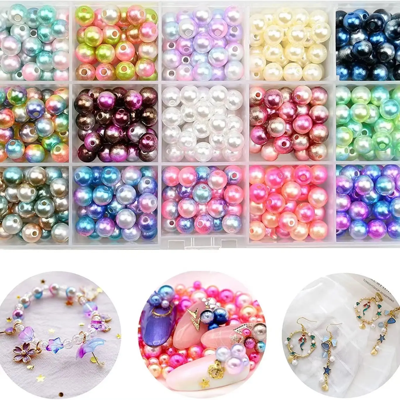 15 Grids 450pcs 8mm Gradient Color Plastic Pearl Beads ABS Pearls DIY Accessories Kit Necklaces Making Jewelry Making Toys