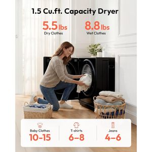 Euhomey Electric Portable Tumble Dryer 5.5lbs Capacity Plastic Housing <b>Mirror</b> Finish LCD Panel 800W Automatic <b>Compact</b> - Product Image 4