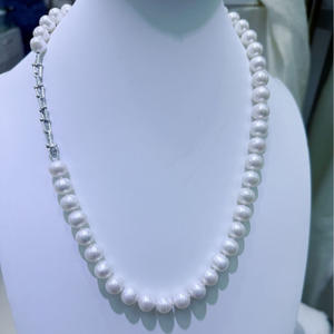 Collier de perles de Zhuji Danshui, grandes perles de 7 à 10 mm, presque parfaites, argent pur avec boucle en fer à cheval réglable - Product Image 2