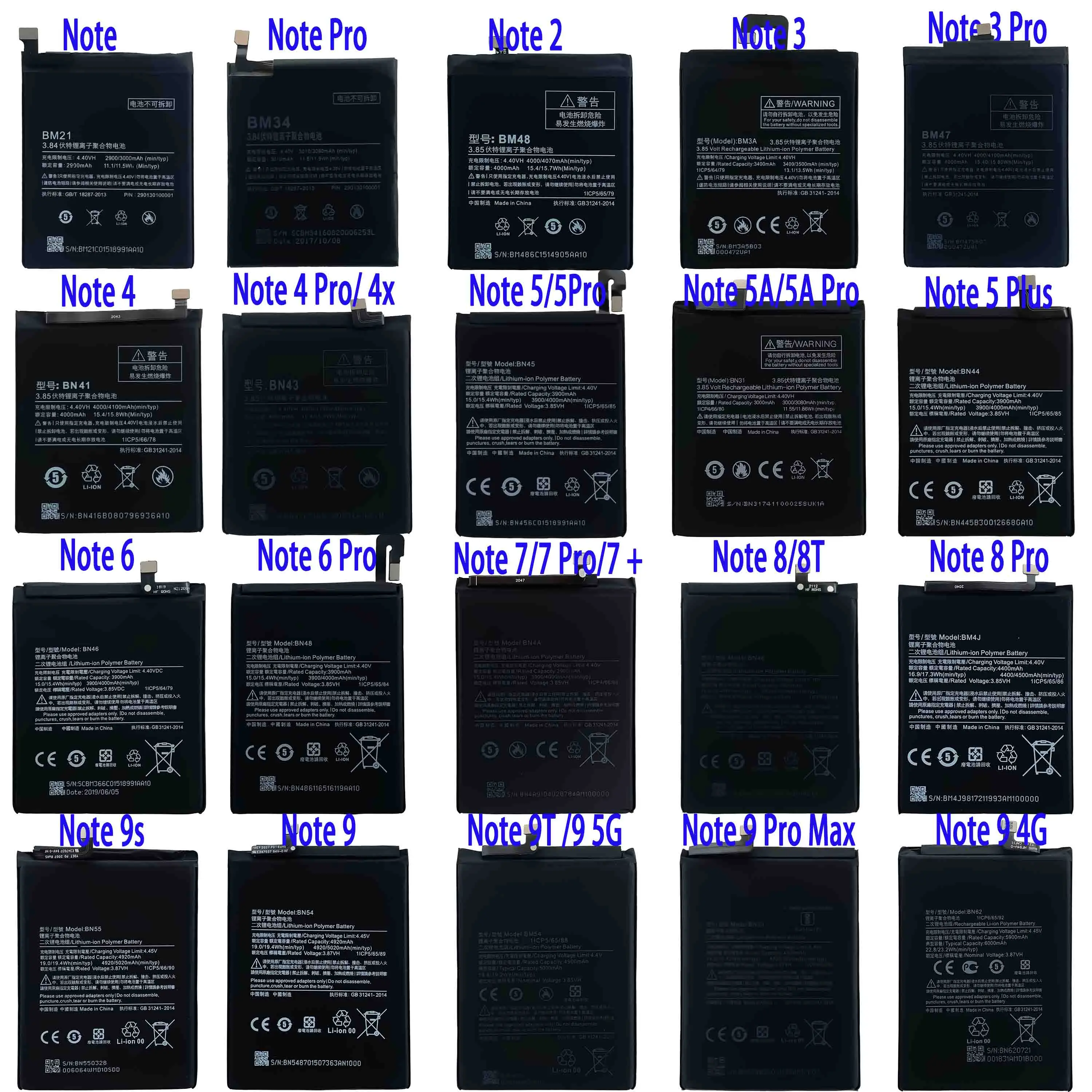 Factory direct battery for xiaomi mi 3 4 5 6 4i 4C 5s 5s Plus mi 4s 5 Pro batterie replacement for xiaomi redmi all models