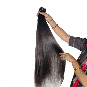 Single Donor Double Weft Straight Cuticle Aligned Temple Human <b>Hair</b> Extensions Raw Indian Virgin 100% Weave Unprocessed Waves - Product Image 1