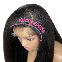 Perruques frontales en dentelle HD transparente sans colle, cheveux humains vierges bruts 4C Kinky Straight, avec baby hair et bords en cheveux Yaki