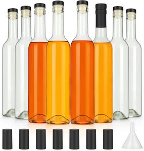 Botellas de Vino de Vidrio Transparente de 16 oz con Tapas de Corcho y Cápsulas Termoencogibles de PVC de 500 ml para Vino, Licores, Jugos, Licores Caseros - Product Image 1