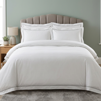 Parure de lit en coton sergé 600 fils, style Dobby, toutes saisons, avec drap plat teint uni 110g, confort et durabilité supérieurs TR