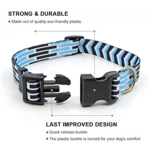 Collier pour chien à motif géométrique bleu, fermeture à boucle réglable, matériau en polyester, petite race, style moderne, toutes saisons - Product Image 3
