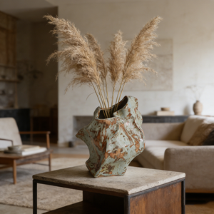 <span class=keywords><strong>Vase</strong></span> en céramique Wabi-Sabi irrégulier, vert rustique et marron texturé, pour herbe de la <span class=keywords><strong>pampa</strong></span> séchée, <span class=keywords><strong>vase</strong></span> en grès fait main, Art Déco - Product Image 1