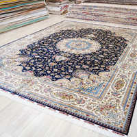 Tapis persan bleu en soie fait main de Turquie, 10x14 pieds, achetez de grands tapis en ligne en Inde
