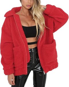 Wholesale <b>Women</b> <b>Sherpa</b> Fleece Zip Up Jacket, Custom Logo Faux Fur Teddy <b>Coat</b>, Thick Plush Warm Winter Casual Outerwear For <b>Women</b> - Product Image 3