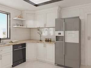 Mueble de Cocina Clásico Moderno con Puerta de Vidrio, Estructura de Madera Contrachapada y Madera Maciza, Diseño Lacado HDF, Incluye Protector Contra Salpicaduras para Uso Doméstico - Product Image 4