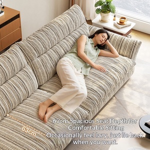 Mid-century cloud-shaped linen <b>sofa</b> with walnut wood frame, fully removable and washable, ideal for <b>small</b> living rooms - Product Image 2