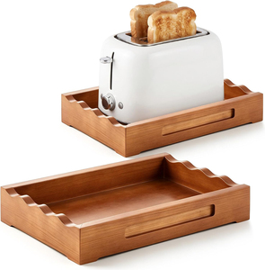 Plateau de cuisson pour <span class=keywords><strong>grille</strong></span>-<span class=keywords><strong>pain</strong></span> 2 tranches, poignées festonnées, design en bois de pin de qualité supérieure, finition noyer chaud, écologique, durable, pour la cuisine - Product Image 1