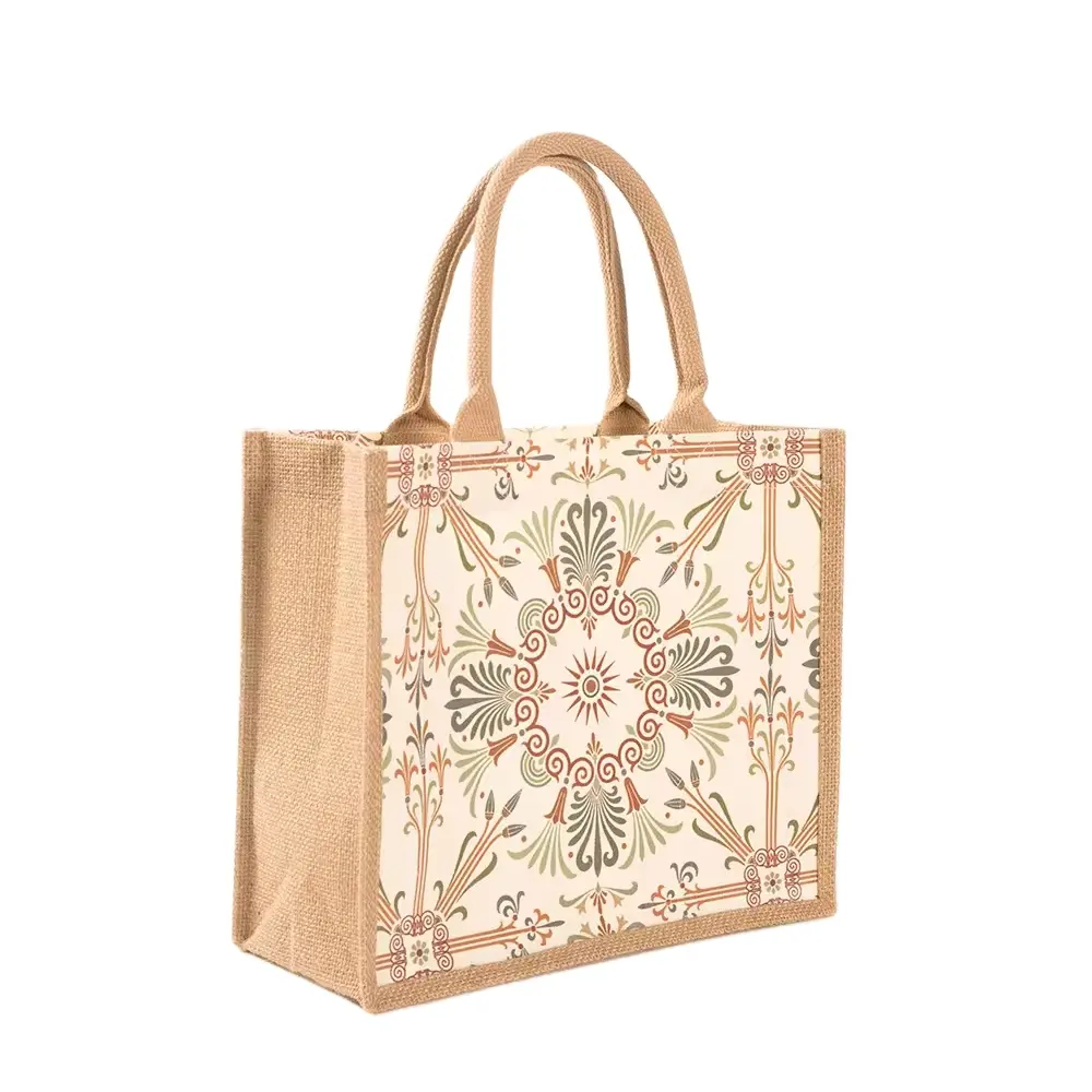 fabrikpreis neueste jute-tragetasche umweltfreundlich wiederverwendbares logo jute tote-tasche benutzerdefinierte jute-tragetasche blumen