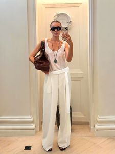 <span class=keywords><strong>Pantaloni</strong></span> Eleganti da Donna Estate 2026, Stile Francese, Vita Alta, Colore Bianco, Taglio Dritto <span class=keywords><strong>con</strong></span> <span class=keywords><strong>Cintura</strong></span> a Frange - Product Image 4