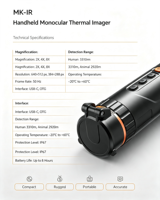 Caméra thermique monoculaire portative MK-IR, résolution 640x512, grossissement 4x, caméra thermique extérieure WiFi, chasse, recherche, sauvetage