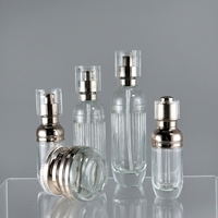 Ensemble d'emballages de luxe en verre pour soins de la peau : flacon pompe pour lotion, compte-gouttes pour sérum, pot à crème, conteneur cosmétique vide pour présentation