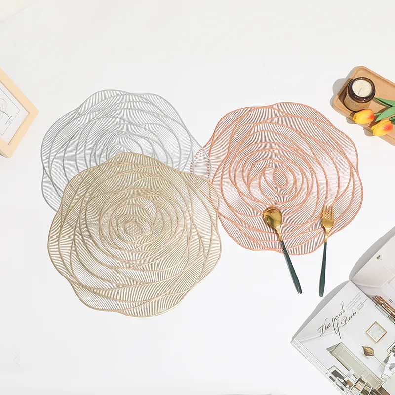 Großhandel Rose Vinyl Tischset Hohl rund Kunststoff PVC gepresst golden Esstisch Matte