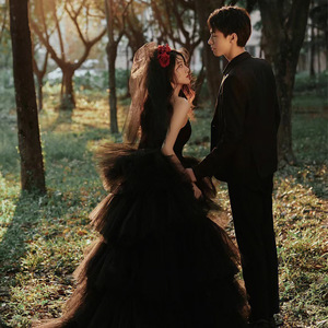 Chiffon Ball Gown Evening Dress Black Empire Waist Scoop Neck Vintage Style For Photography Studio Events - Product Image 2