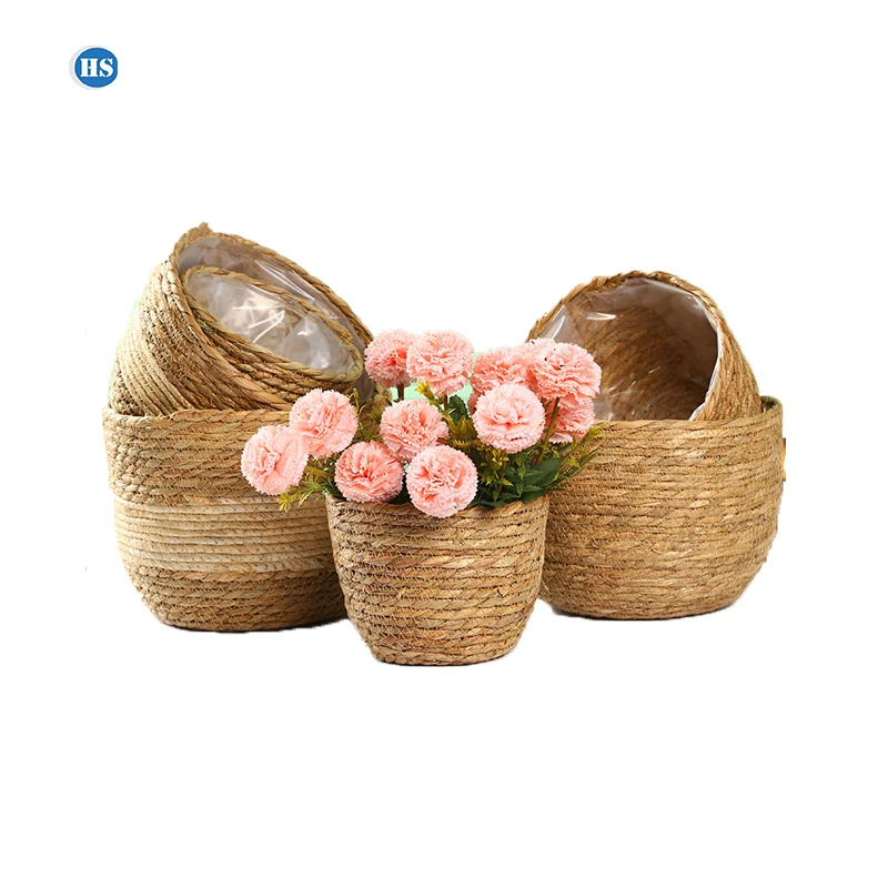 Экологичные соломенные тканые цветочные корзины, горшки для растений для украшения