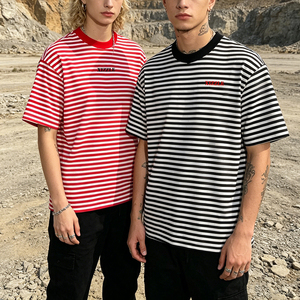 Summer Clothing Custom <b>Stripe</b> <b>T</b> <b>Shirts</b> Design Heavyweight Breathable Shorts Sleeve High Quality Cotton <b>T</b>-<b>Shirt</b> For <b>Men</b> - Product Image 2