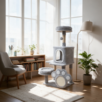 Arbre à chat moderne en peluche douce pour chats d'intérieur, tour d'escalade multi-niveaux, condo privé, lits de repos, jouet interactif suspendu, carton