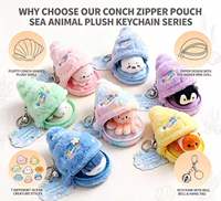 Gantungan Kunci Boneka Bentuk Kerang, Dompet Resleting, Boneka Mini Hewan Laut Lepas Pasang, Seri Lautan, Aksesoris Tas, Grosir