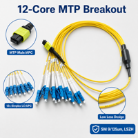 Cordon de brassage fibre optique monomode 12 fibres MTP mâle APC vers 12 LC UPC simple mode 9/125µm LSZH Type B à faible perte