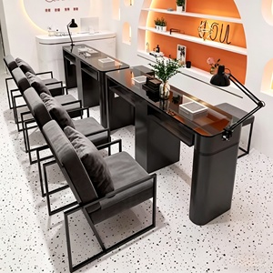 Ensemble de mobilier de salon de manucure en verre trempé avec aspirateur, table de manucure noire simple et luxueuse, fabricant - Product Image 2